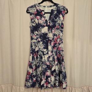 Rebecca Taylor Y2K Floral Print Silk Dress in Blue and Pink